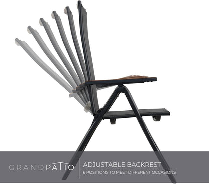 Grand patio Tuinklapstoel, ligstoel, balkonstoelen, tuinstoelen, set van 2, aluminium tuinstoel, inklapbaar, balkonstoel met 6 standen verstelbaar, weerbestendig, eetkamerstoel voor camping, balkon