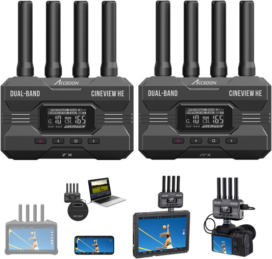 Draadloos HDMI Beeldtransmissiesysteem – Draadloze HDMI Zender – Videozender – Draadloze Video Transmissie – HDMI Ontvanger – 1 Zender + 1 Ontvanger – Dual-Band 2,4 GHz/5 GHz – Tot 350 m Bereik, Minder Dan 0,06 s Vertraging
