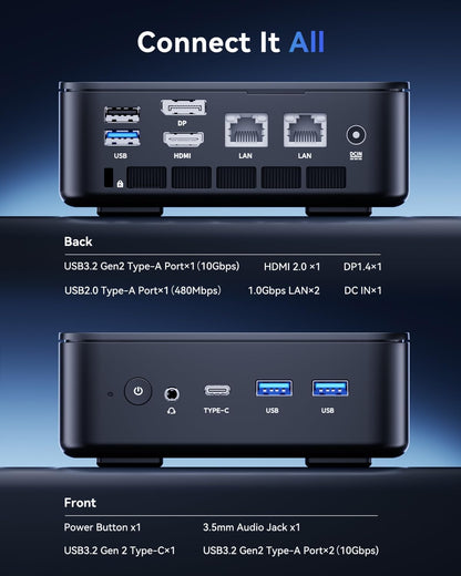 Mini PC – Mini Computer – Compact PC – Kleine Desktop – Krachtige PC – Ryzen 5 3500U 3,7 GHz Turbo – 16 GB RAM 512 GB SSD – Dual LAN – Triple 4K Display – Windows 11 Pro