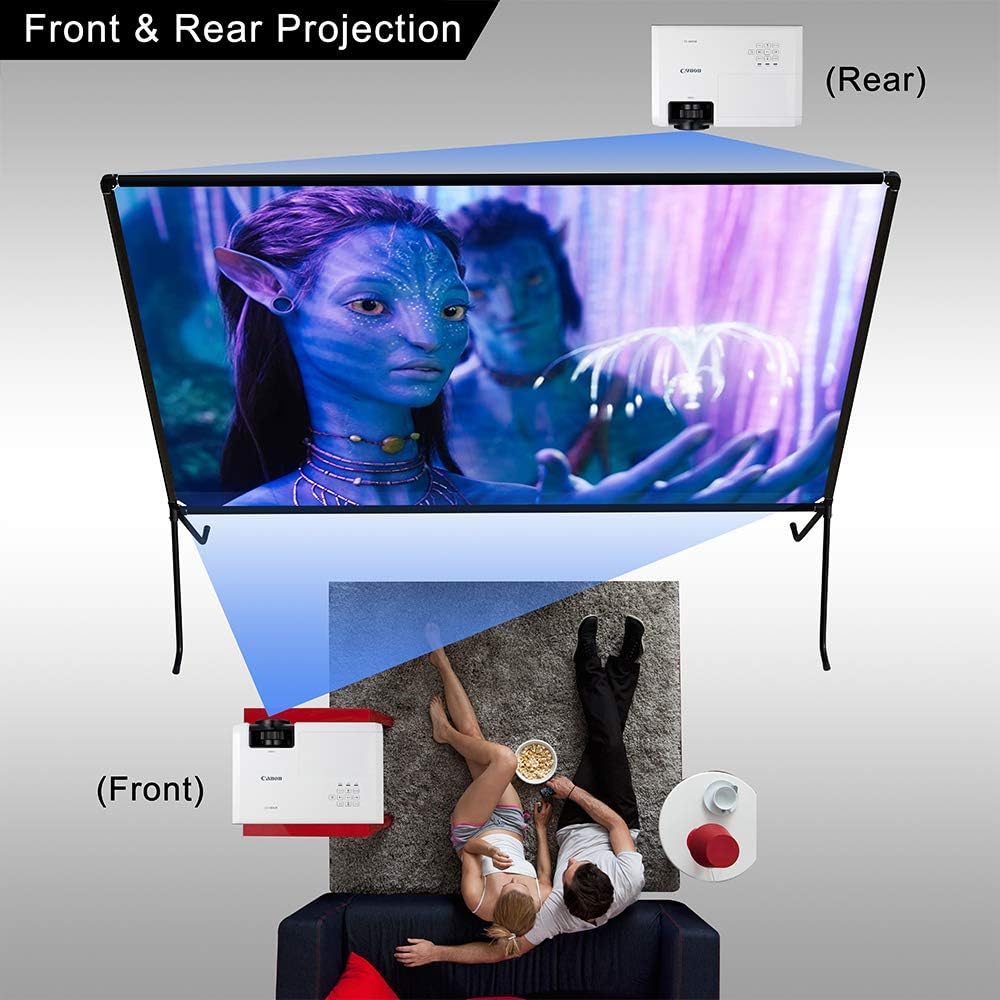 Projectiescherm (150 inch), Oprolbaar Projectiescherm met Standaard 16: 9 HD Opvouwbare Binnen- en Buitenprojectie, Videoprojectiescherm voor Thuis, Feest, Kantoor, Klaslokaal