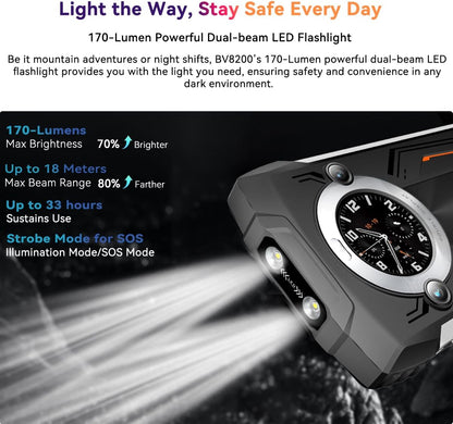 Blackview BV8200 Smartphone Incassable, Lampe Torche 170 Lumens, Double Écran, Helio G100 36GB+256GB, 6,5'' 120Hz 2.4K FHD+, Caméra AI 50MP, IP68 IP69K Android 14 Téléphone Étanche, GPS NFC Vert