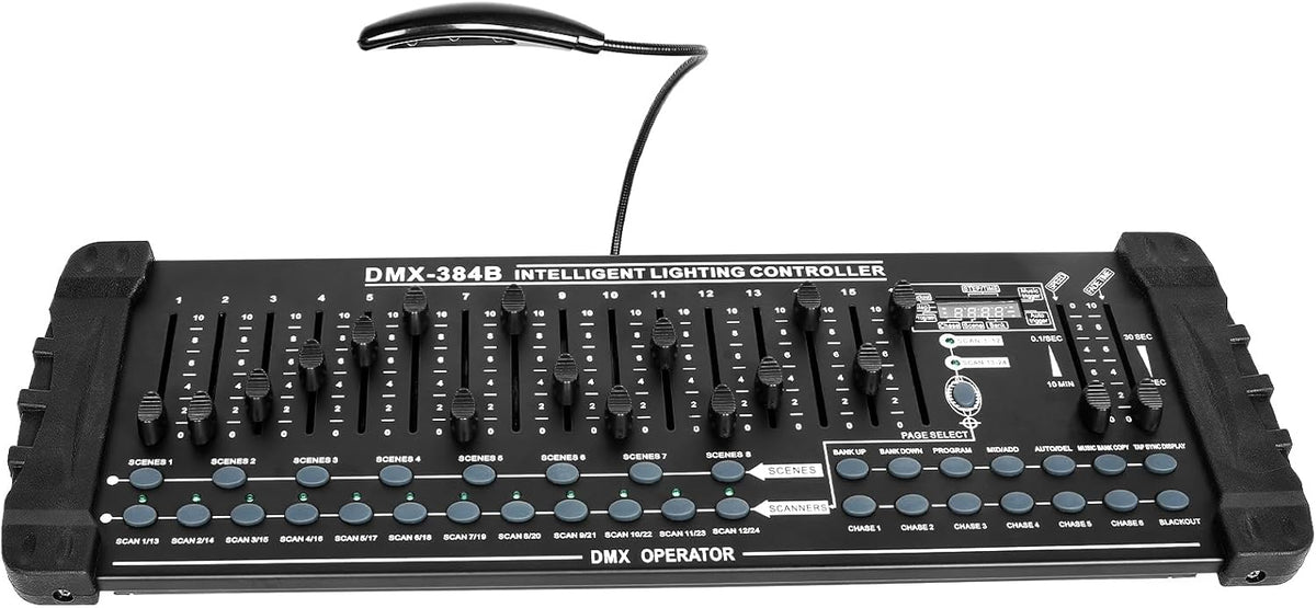 UKing DMX Controller, 384 kanalen, DMX512 controller, console, 240 programmeerbare scènes voor DMX besturing, DMX-lichtpult, party, DJ, disco, moving head, licht, podium, lamp, besturingsuitrusting