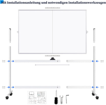 maxtek Whiteboard met standaard, dubbelzijdig magnetisch aluminium frame, mobiel whiteboard met pennen, sponzen, bordwisser