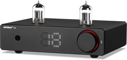 AIYIMA T20 volledig gebalanceerde buizenvoorversterker LME49720 voor HiFi Home audio mini-buizenvoorversterker met RCA- en XLR-ingangen & -uitgangen &12V-triggeruitgang (DC12V 2A voedingsadapter)