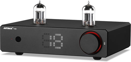 AIYIMA T20 volledig gebalanceerde buizenvoorversterker LME49720 voor HiFi Home audio mini-buizenvoorversterker met RCA- en XLR-ingangen & -uitgangen &12V-triggeruitgang (DC12V 2A voedingsadapter)