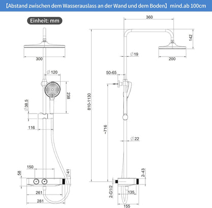 Thermostatisch Douchesysteem – Douche Set – Regendouche – Handdouche – Doucherail – Complete Set Chroom – 38°C Thermostaat – XL Regendouche 30x20 cm