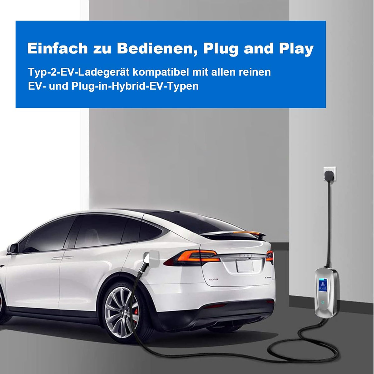 AIMAX EV Chargers 3,5 kW 16 A type 2 oplaadkabel Schuko Mobile Wall Box laadstation, draagbare oplaadkabel elektrische auto type 2 EV oplader laadstations voor elektrische voertuigen en PHEV, plug and