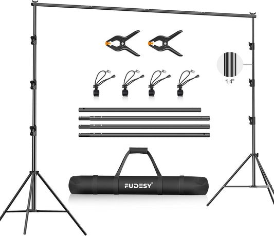 FUDESY Foto Video Studio 3 x 3M/10 x 10Ft Heavy Duty Verstelbare Achtergrond Stand,Achtergrond Ondersteuning Systeem voor Fotografie met Draagtas,Twee Stuks Veerklemmen