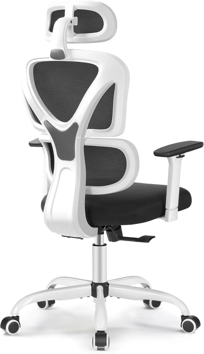KERDOM KD9070 Bureaustoel Ergonomische bureaustoel met verstelbare hoofdsteun Armleuningen Lendensteun tegen rugpijn Bureaustoel 150kg/330LB laadbalk,55 * 25 * 55,wit