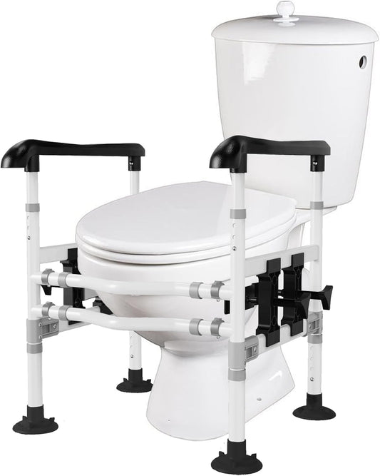 supregear Toiletsteun voor Ouderen en Gehandicapten, in Hoogte en Breedte Verstelbaar, Antislip Handgrepen met Zuignappen, Past op Meeste Toiletten, Eenvoudig te Installeren, Zwart