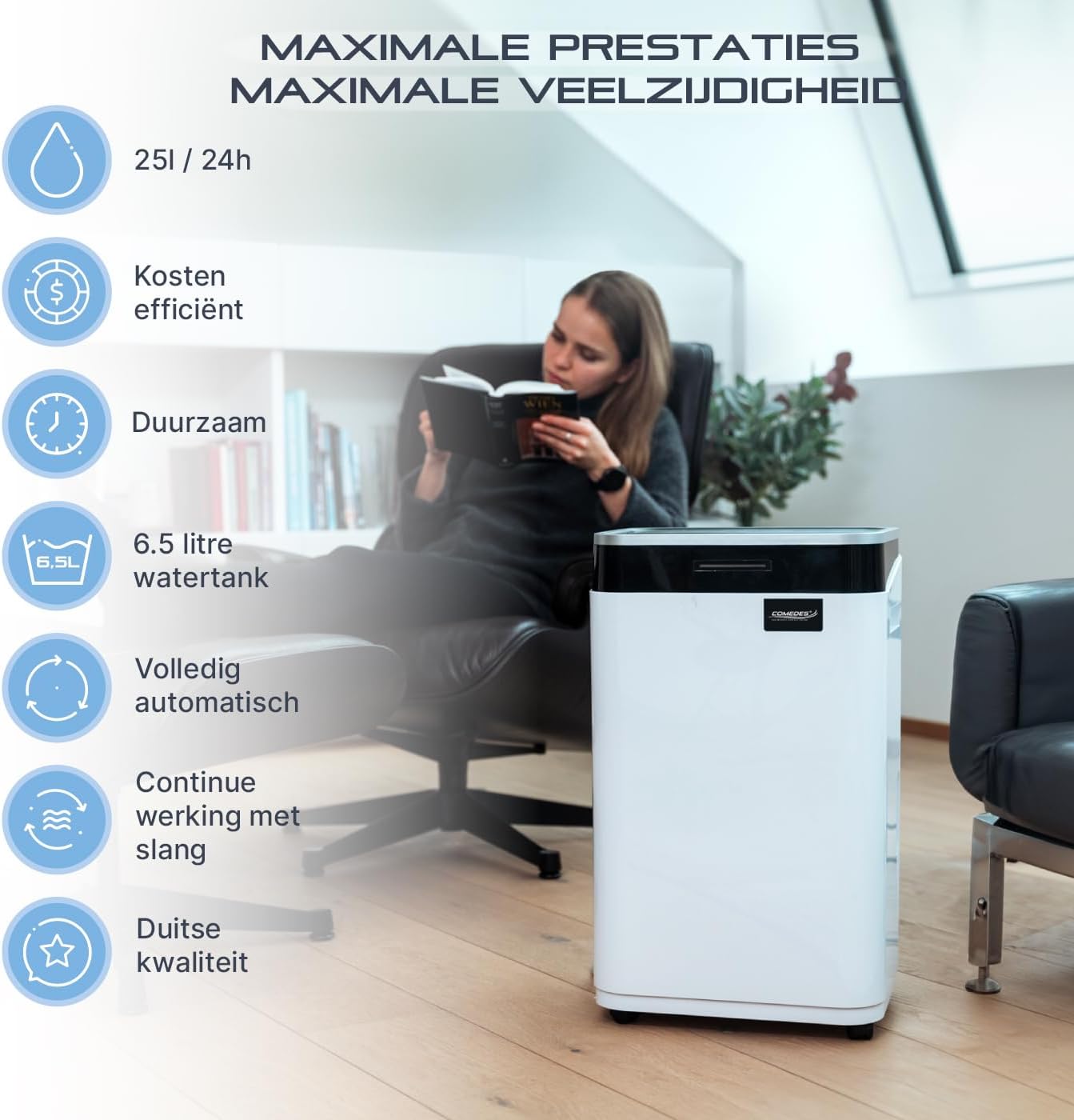 Luchtontvochtiger – Bouwdroger – Ontvochtiger – Luchtdroger – Kelderdroger – Max. 25 Liter Per 24 Uur – Voor Ruimtes Tot 100 m² / 230 m³