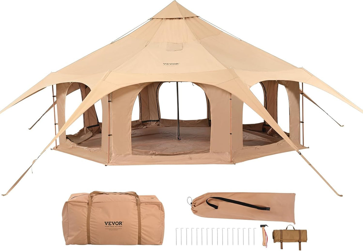 VEVOR Canvastent, 4 seizoenen, 5 m, canvas tent voor kamperen met kachelkrik, ademende yurttent voor maximaal 8 personen, familiecamping outdoor jachtfeest