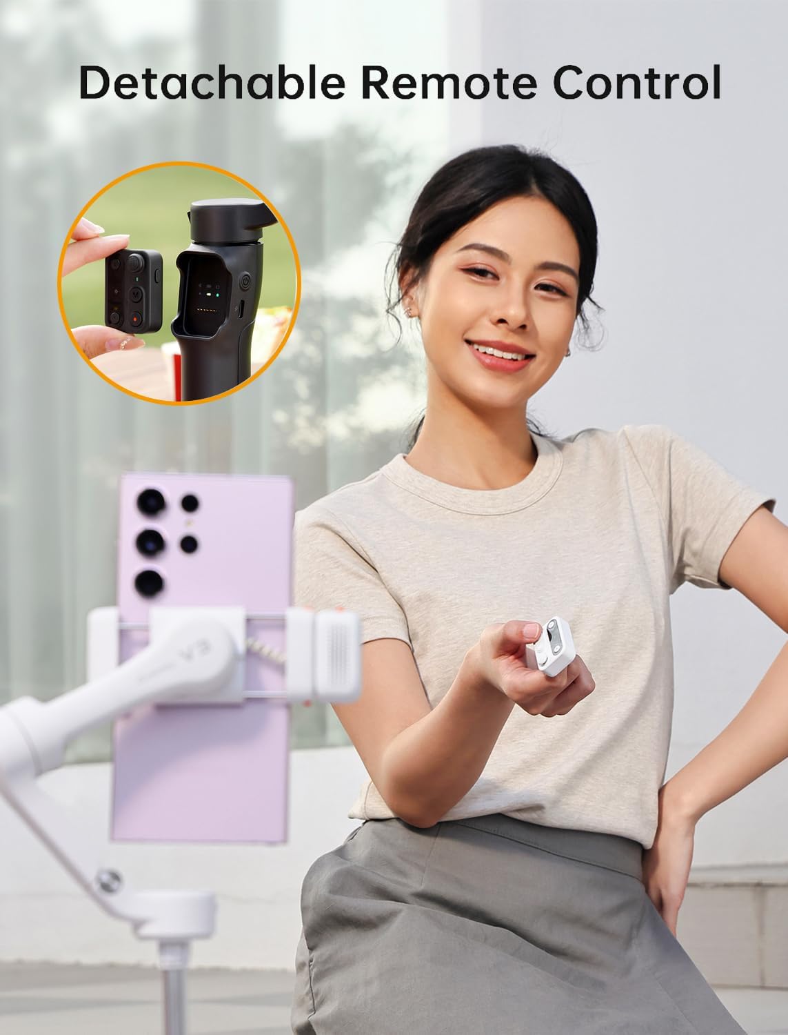 hohem iSteady V3 Gimbal stabilisator voor smartphone, AI-tracker, magnetisch vullicht, afneembare afstandsbediening, geïntegreerde statiefverlengstang, verbeterde