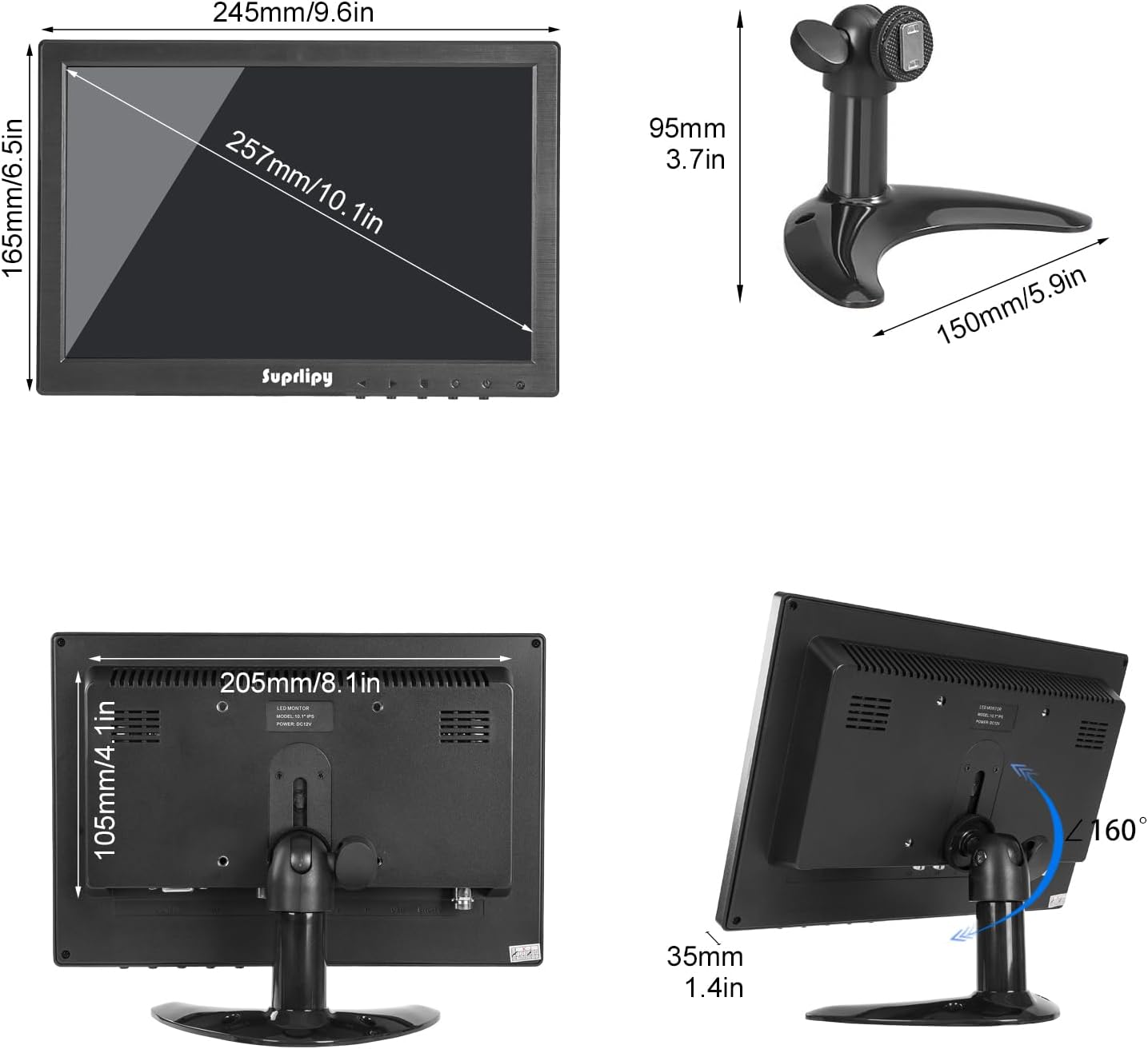 10 inch FHD kleine IPS Monitor LCD Scherm 1920x1200 60Hz 16:10 met BNC VGA AV Ingang Ingebouwde Lounspeakers voor CCTV Beveiligingscamera DVR PC STB Game Console