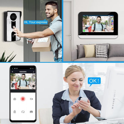 7 ''TFT LCD Bedrade Video Intercom Systeem WiFi Indoor Monitor HD 1080P Outdoor Camera Tuya Bewegingsdetectie Nachtzicht 2-Weg Audio 12 stks Keyfobs Inbegrepen