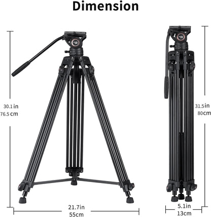 Videostatief – Camerastatief – Filmstatief – DSLR Statief – 162,5 cm Aluminium – 360° Vloeistofkop en Mid-Level Spreader