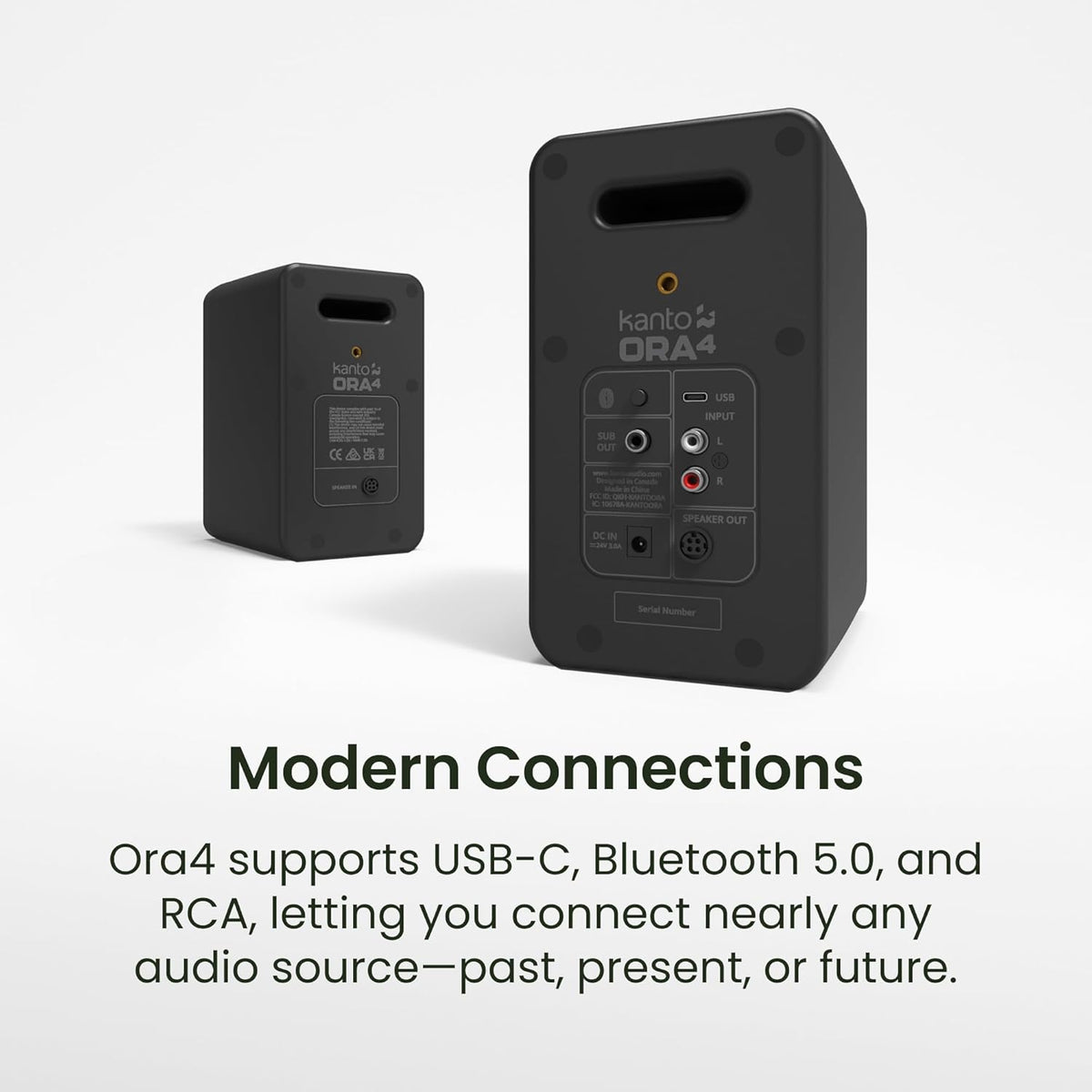 Kanto ORA4 140W Powered Reference Speakers with Bluetooth 5.0 and USB-C Input | 4” Woofers | Bi-Amplified | Reference Quality Sound | Pair | Black