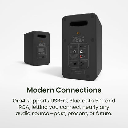 Kanto ORA4 140W Powered Reference Speakers with Bluetooth 5.0 and USB-C Input | 4” Woofers | Bi-Amplified | Reference Quality Sound | Pair | Black