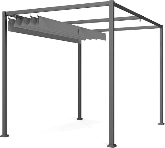 Pergola – Tuinpaviljoen – Terrasoverkapping – Buitenluifel – Schaduwdoek – Met Schuifdak – Water- en UV-bestendig Polyester – Gepoedercoat Metaal 298x213x222 cm Grijs