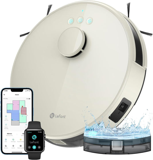 LEFANT M1 Robotstofzuiger en dweilrobot met kaart, 5500 Pa, 200 min, lasernavigatie met dToF, gepersonaliseerde reiniging, verboden zone, Alexa/WiFi/app, ideaal voor intelligent thuis, champagne