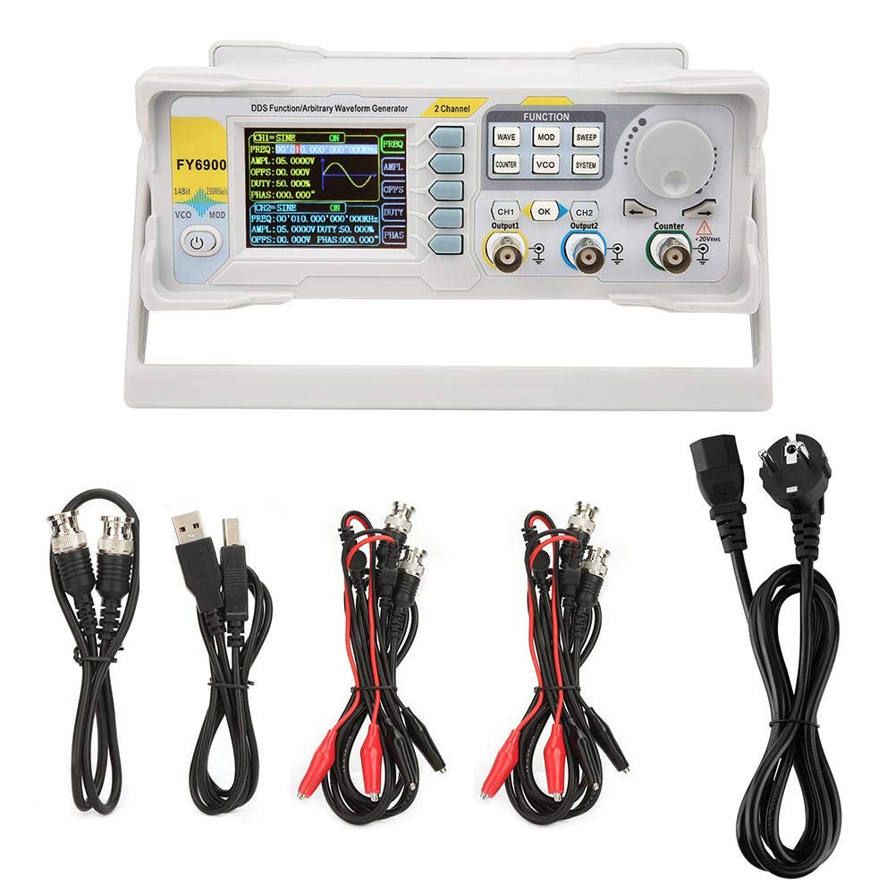 Digitale signaalgenerator, FY6900 sinus 0-30 MHz 2,4 inch TFT-scherm DDS-functie Golfvormpulsbrongeneratoren Frequentiemeter 250 MSa/s VCO-burst AM/PM/FM/ASK/FSK/PSK-modulatie (EU)