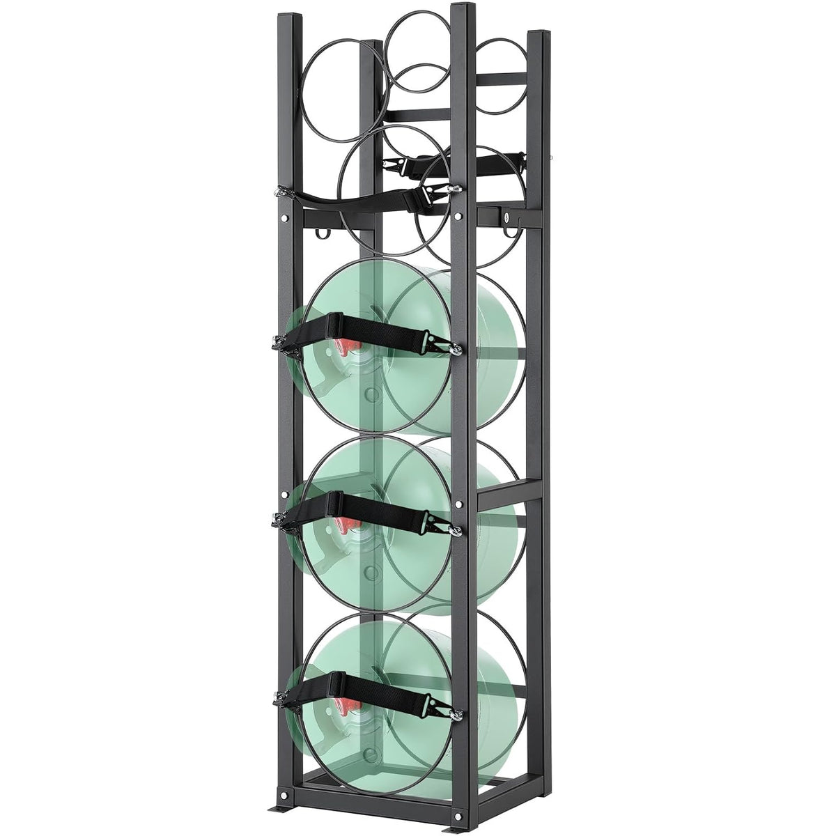 Gasflessenrek – Gasfleshouder – Cilinderrek – Cilinderhouder – Flessenrek – Voor 3 X 13,6 Kg + 3 Kleine Flessen – 1,5 Mm Koolstofstaal Met Poedercoating – Verstelbare Riemen En Onderste Schroeven
