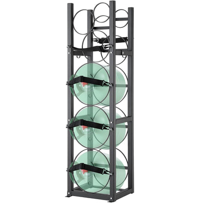 Gasflessenrek – Gasfleshouder – Cilinderrek – Cilinderhouder – Flessenrek – Voor 3 X 13,6 Kg + 3 Kleine Flessen – 1,5 Mm Koolstofstaal Met Poedercoating – Verstelbare Riemen En Onderste Schroeven