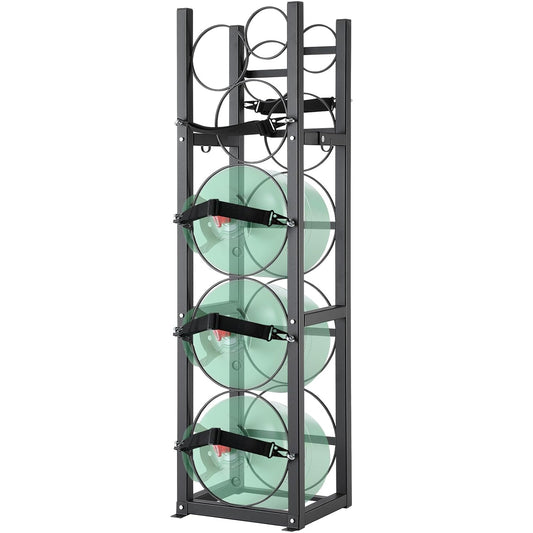 Gasflessenrek – Gasfleshouder – Cilinderrek – Cilinderhouder – Flessenrek – Voor 3 X 13,6 Kg + 3 Kleine Flessen – 1,5 Mm Koolstofstaal Met Poedercoating – Verstelbare Riemen En Onderste Schroeven