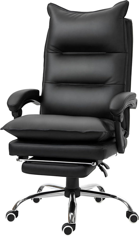 Vinsetto office chair with footrest height adjustable office chair swivel chair backrest faux leather black 66 x 72 x 122-130 cm - QUORE