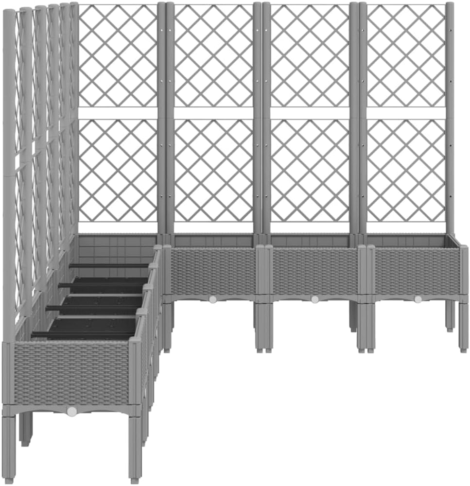 vidaXL Planter with trellis 200x160x142 cm polypropylene light grey, flower pot, outdoor pot, plant pot, flower box, plant pot, garden pot - QUORE