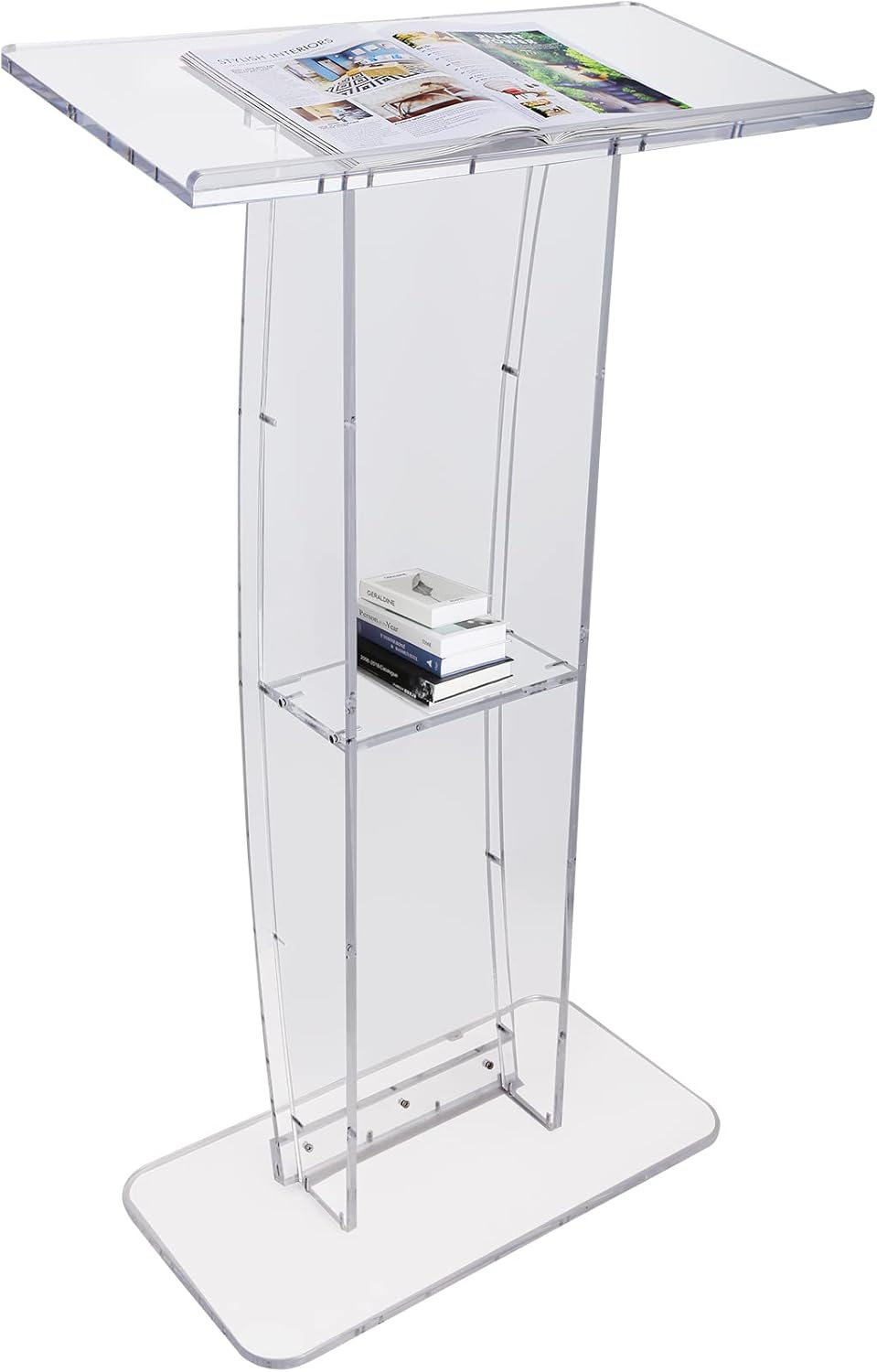 VEVOR Podium 119,8 cm acryl muziekstandaard met groot leesoppervlak en opbergruimte voor kantoor, school, draagkracht 15 kg, transparant