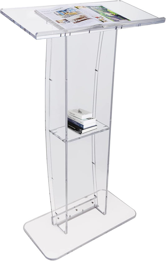 VEVOR Podium 119,8 cm acryl muziekstandaard met groot leesoppervlak en opbergruimte voor kantoor, school, draagkracht 15 kg, transparant