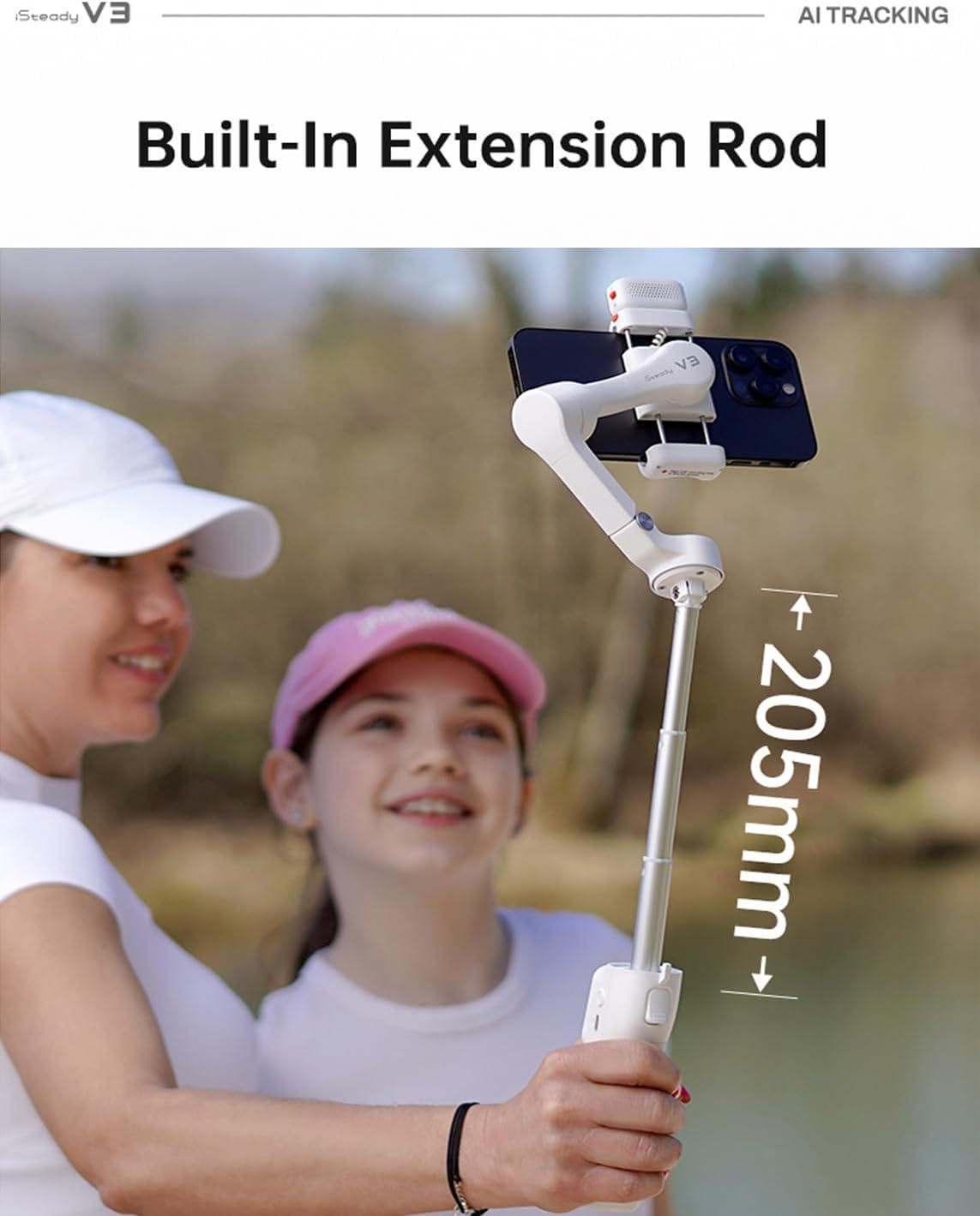 hohem iSteady V3 Gimbal stabilisator voor smartphone, AI-tracker, magnetisch vullicht, afneembare afstandsbediening, geïntegreerde statiefverlengstang, verbeterde