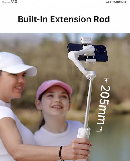 hohem iSteady V3 Gimbal stabilisator voor smartphone, AI-tracker, magnetisch vullicht, afneembare afstandsbediening, geïntegreerde statiefverlengstang, verbeterde