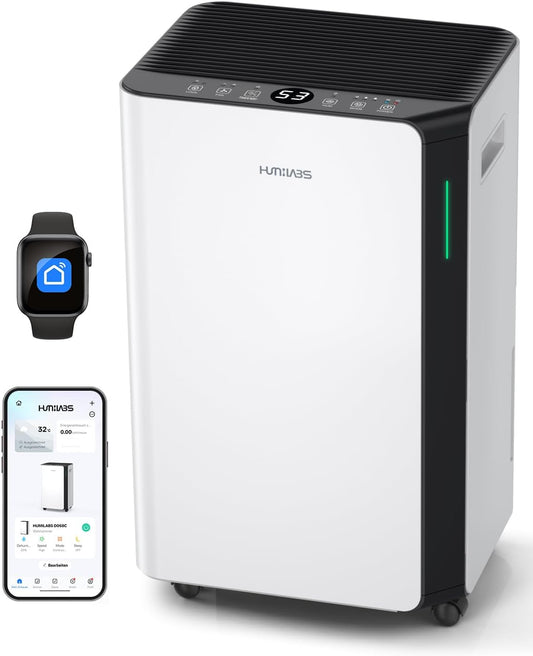 Elektrische luchtontvochtiger – Luchtontvochtiger – Ontvochtiger – Ruimteontvochtiger – Kelderontvochtiger – 20 Liter per Dag voor Ruimtes tot 60 m² – Wifi- en App-bediening met 3 Bedrijfsmodi