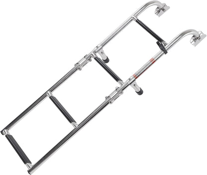 4 Stappen Ponton Bootladder, 316 Roestvrijstalen Vouwlaad Ladder, Brede Trap, Leuningen, Dok Ladder voor Zeepijpen, Jacht, Zwembad