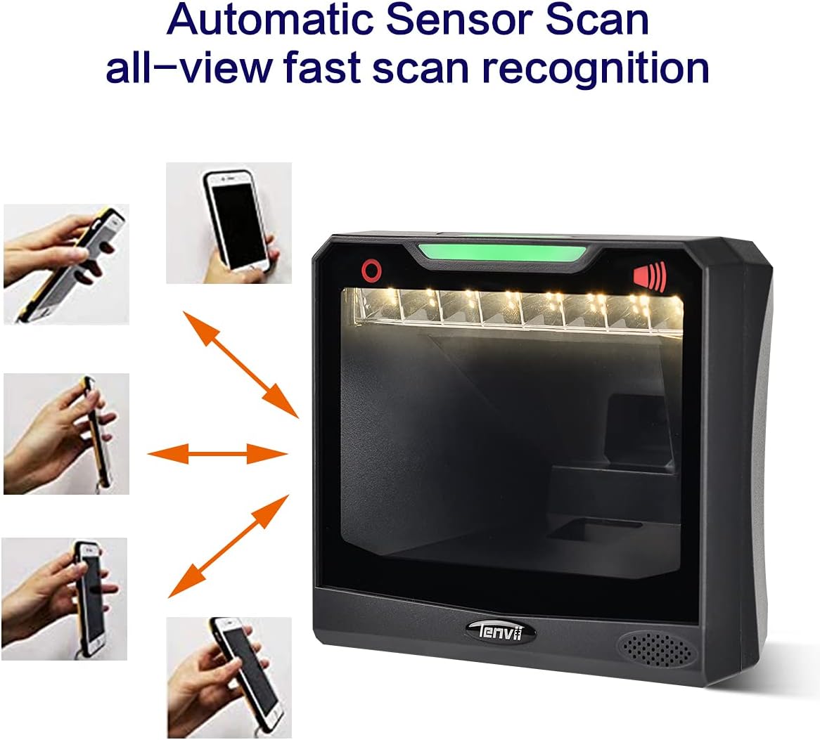 LENVII E688 barcodescanner 1D / 2D / QR, plug & play USB Automatische omnidirectionele barcodescanner, desktop barcodescanner voor Windows/Mac/Linux PC