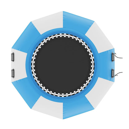 VEVOR Opblaasbare watertrampoline, opblaasbare watertrampoline, 200 x 50 cm, draagbaar zwemplatform met ladder en elektrische luchtpomp, voor kinderen, zwembad, blauw en wit