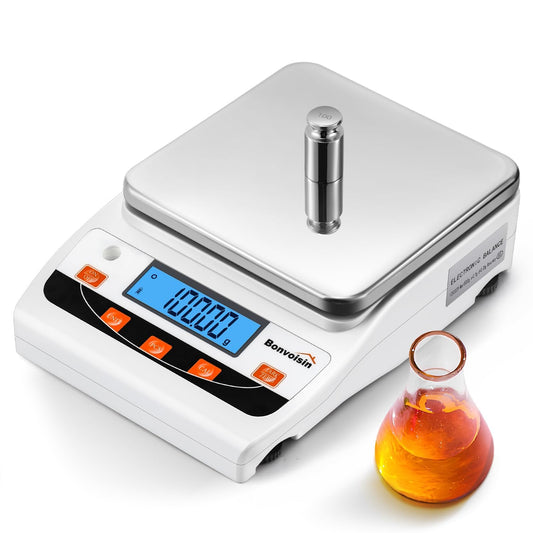 Bonvoisin Laboratoriumweegschaal, 5000 g x 0,01 g, zeer nauwkeurige laboratoriumweegschaal, wetenschappelijke weegschaal, 0,01 gram nauwkeurigheid, elektronische analyseweegschaal, digitale