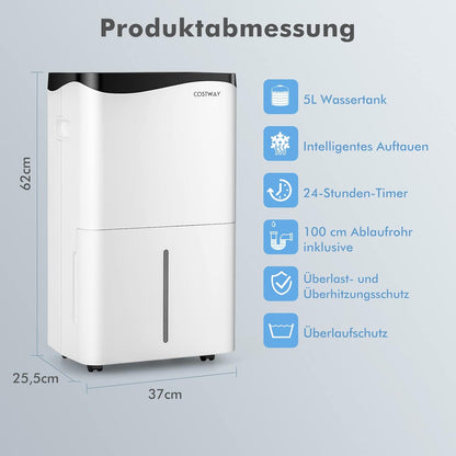 FANTASK 4 modi bouwdroger 50 l/dag met 24-uurs timer, slimme luchtontvochtiger met led-aansoog en ventilator, 5 l waterreservoir en afvoerslang