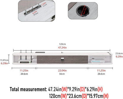 Pmnianhua Zwevende tv-standaard, wandgemonteerde tv-kast, zwevende planken met deur, modern entertainment, mediaconsole, grote tv-bank voor opslag voor woonkamer en kantoor (120 cm, grijswit)