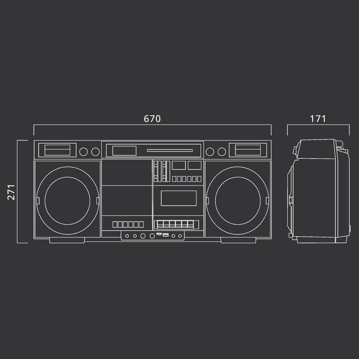 MUSE Bluetooth Retro Boombox met radio, CD, cassetterecorder, 80 W uitgangsvermogen, USB, aux, Micro SD-kaartsleuf