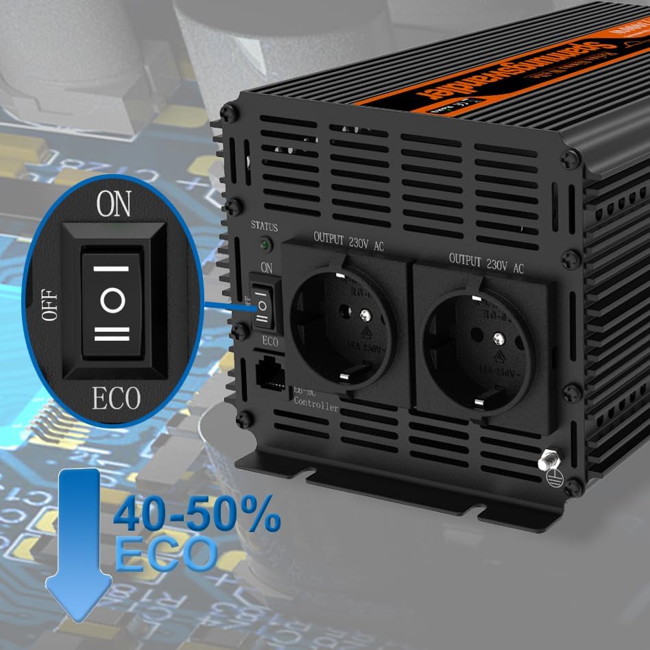 EDECOA 2000W Zuivere Sinus Omvormer 24V naar 230V met LCD-afstandsbediening en 2X USB, Spanningsomvormer 24 V, Inverter Pure Sine Wave