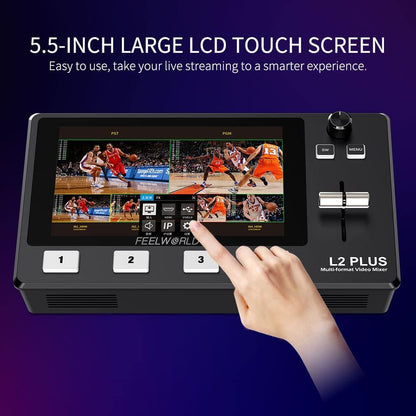 Multicamera Videoswitcher – Videomixer – Videoswitcher – Live Switcher – Videoschakelaar – 4 x HDMI Ingangen – 5,5 Inch LCD Touchscreen met PTZ Bediening en Chroma Key