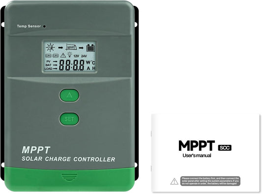 60A MPPT laadregelaar zonne-energie automatische detectie 12V/24V MPPT-laadregelaar LCD-digitaal display maximale nullastspanning van het zonnepaneel 100 V, dual USB, grijs-groen