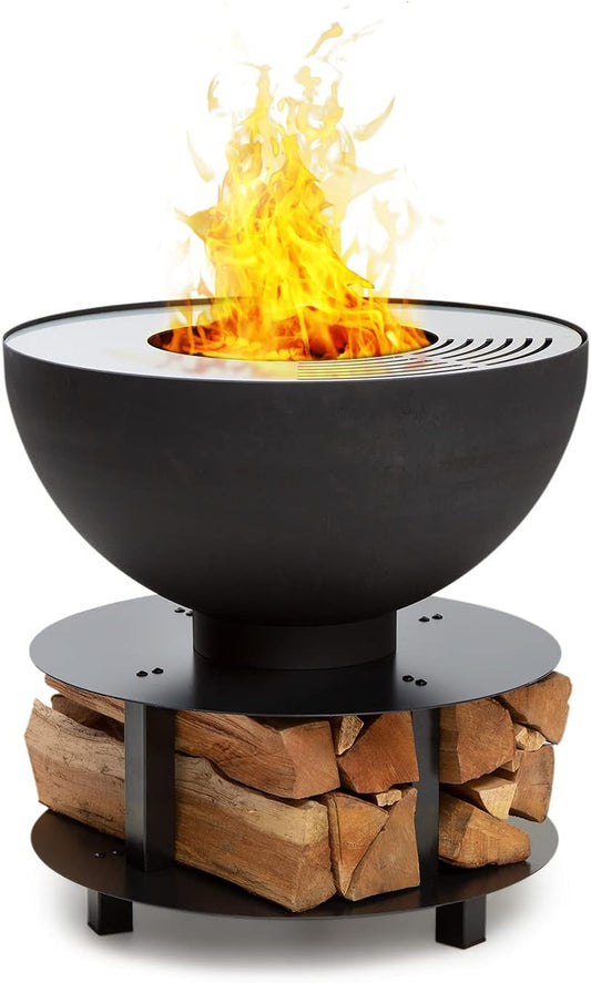 blumfeldt Savage 2.0 rund vuurschaal-bbq vuurschaal bbq, Ø vuurschaal: 60 cm, water- en vorstbestendig, brandstof: brandhout of houtskool, materiaal: staal, met stabiele voet, zwart