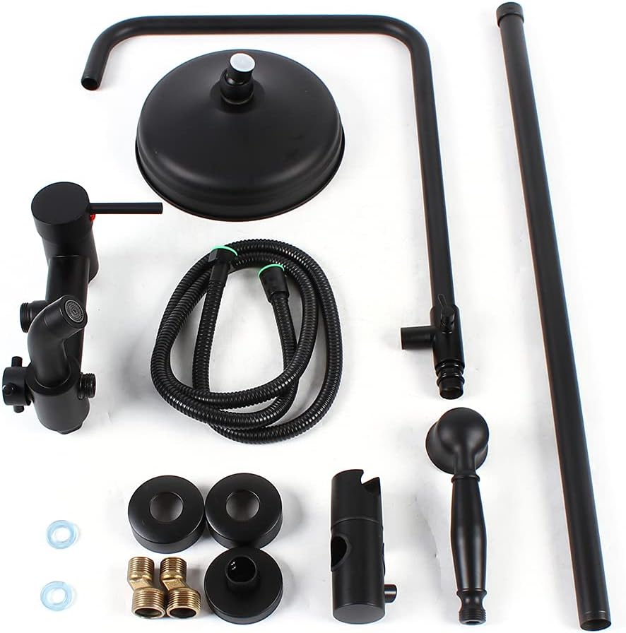 Rain Shower, Shower System, Shower Fixture, Rain Shower Set, Antique Nostalgia with Hand Shower, Wall Mounted Shower, Complete Stainless Steel, Massage Shower Panel, Retro, Round, Black - QUORE