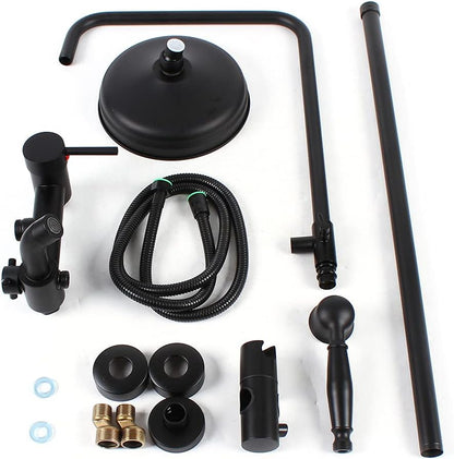Rain Shower, Shower System, Shower Fixture, Rain Shower Set, Antique Nostalgia with Hand Shower, Wall Mounted Shower, Complete Stainless Steel, Massage Shower Panel, Retro, Round, Black - QUORE