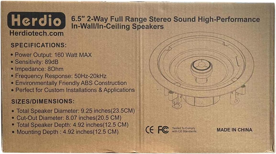 Plafondluidsprekers – Plafondspeakers, inbouwspeakers, inbouwluidsprekers, wandluidsprekers – Set van 4, 6,5 Inch – 2-Weg geluid met verbeterde tweeters – 640 Watt totaal
