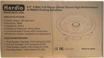 Plafondluidsprekers – Plafondspeakers, inbouwspeakers, inbouwluidsprekers, wandluidsprekers – Set van 4, 6,5 Inch – 2-Weg geluid met verbeterde tweeters – 640 Watt totaal